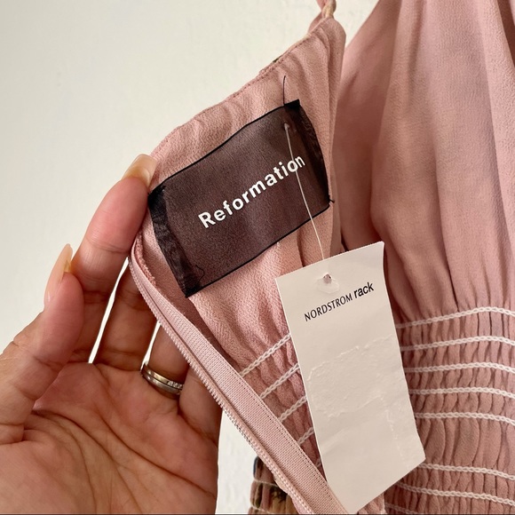 Reformation Elyse Floral Mauve Smocked Sleeveless Mini Dress - Size 8 - Picture 10 of 11